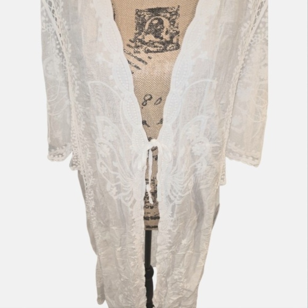 Anthropologie X Kindred White Lace Kimono Cardigan Duster Plus Size 2X New - Picture 2 of 9